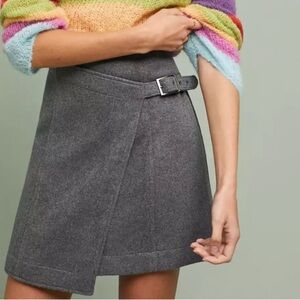 Anthropologie MAEVE Wellesley Gray Buckle Wool Mini Skirt